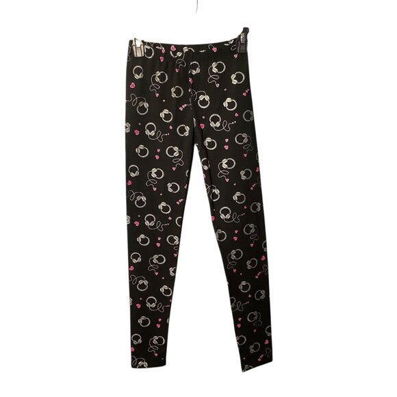 Gap Kids Girls Black Leggings Headphones Hearts Print XXL 14-16 Cotton Blend NWT - Picture 1 of 8